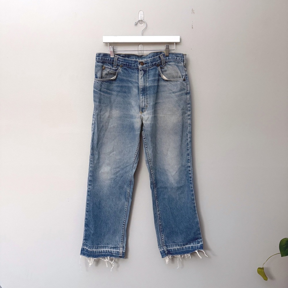 Vintage Men's Oshkosh Denim Jeans Medium Wash Distressed Raw Hem 36x32